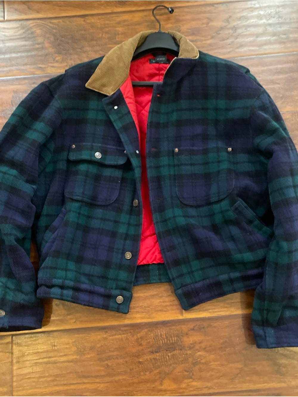 Vintage Rare Polo Ralph Lauren Jacket Plaid Wool corduroy collar green blue